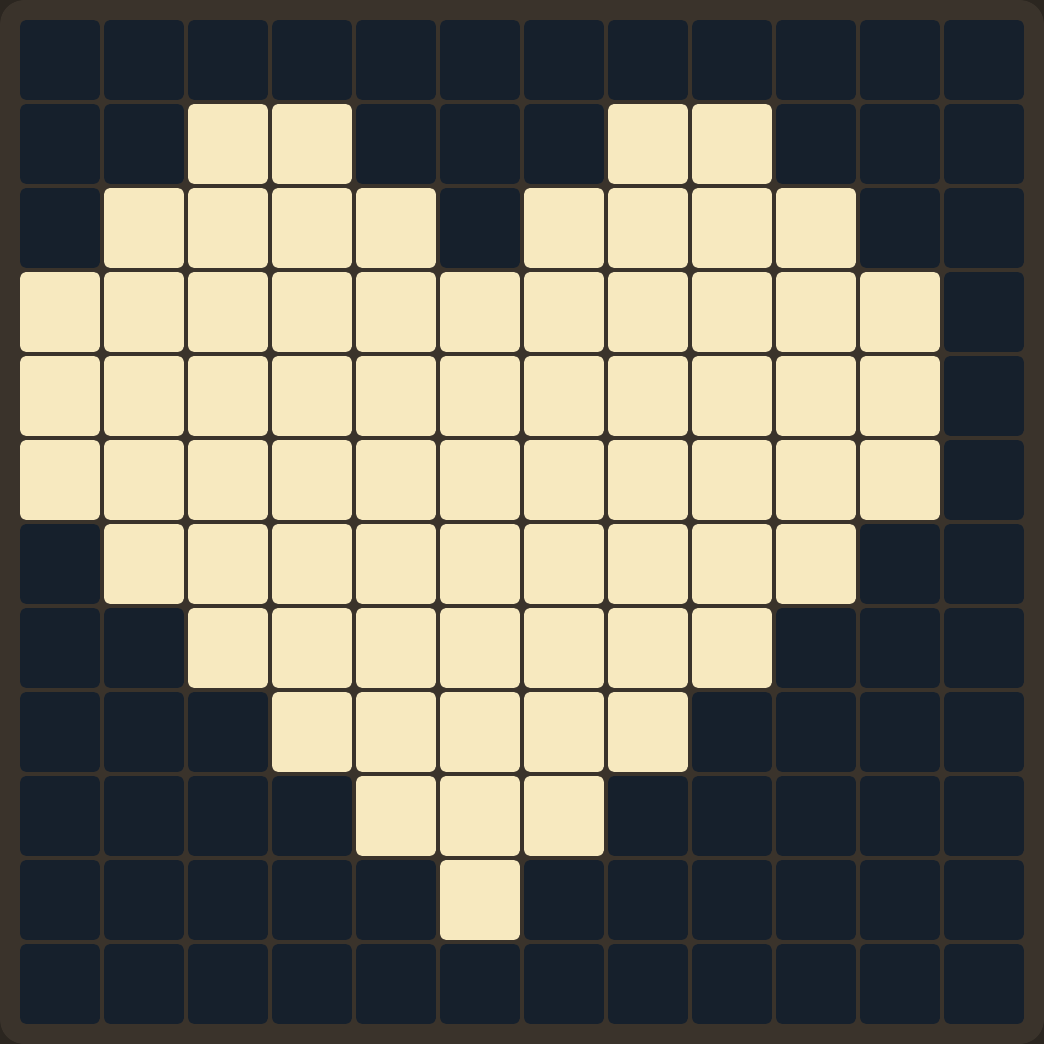 The completed board showing a heart made of cream tiles on a navy background.